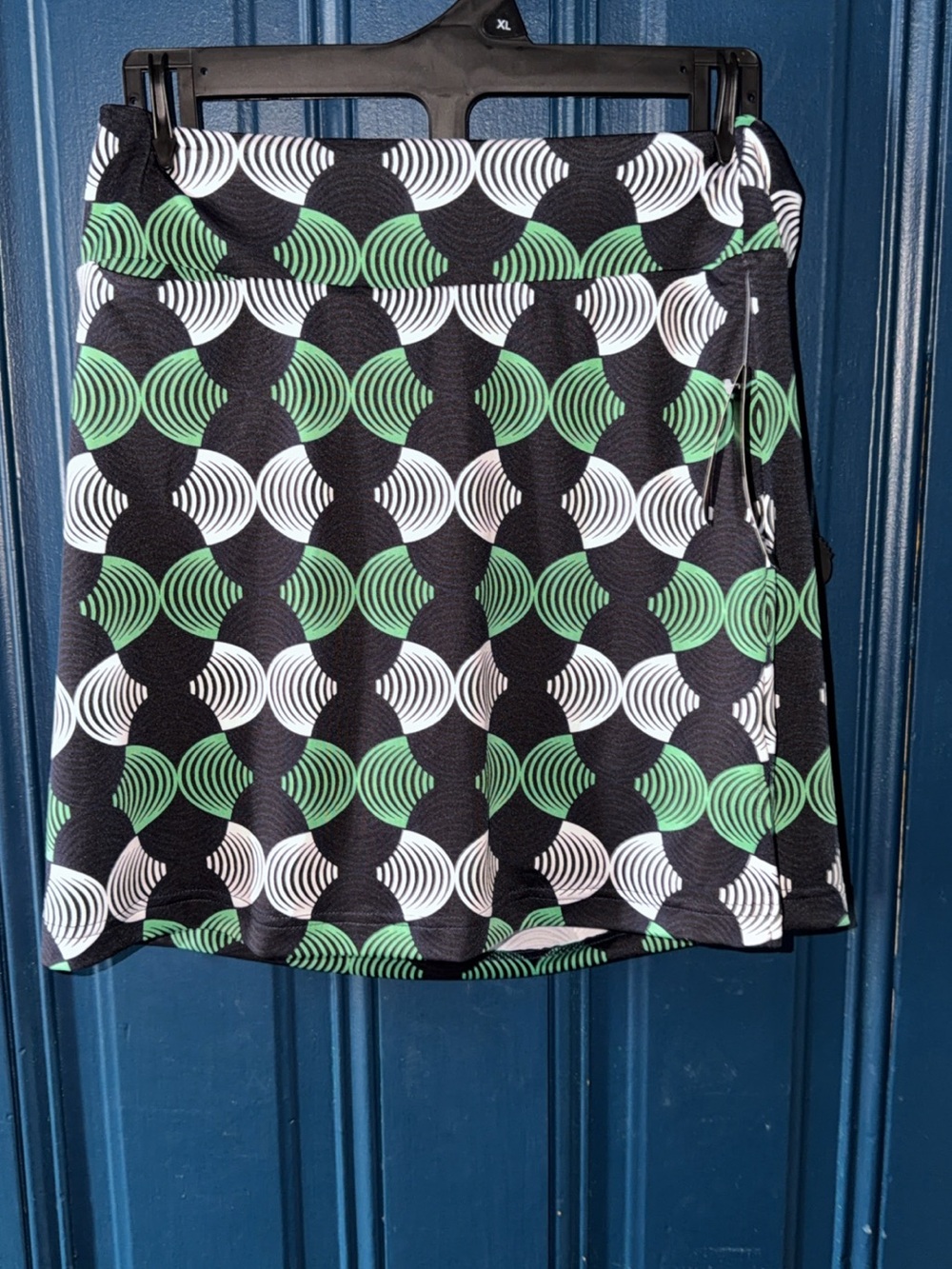 Geometric Print Midi Skirt in Black, Green & White